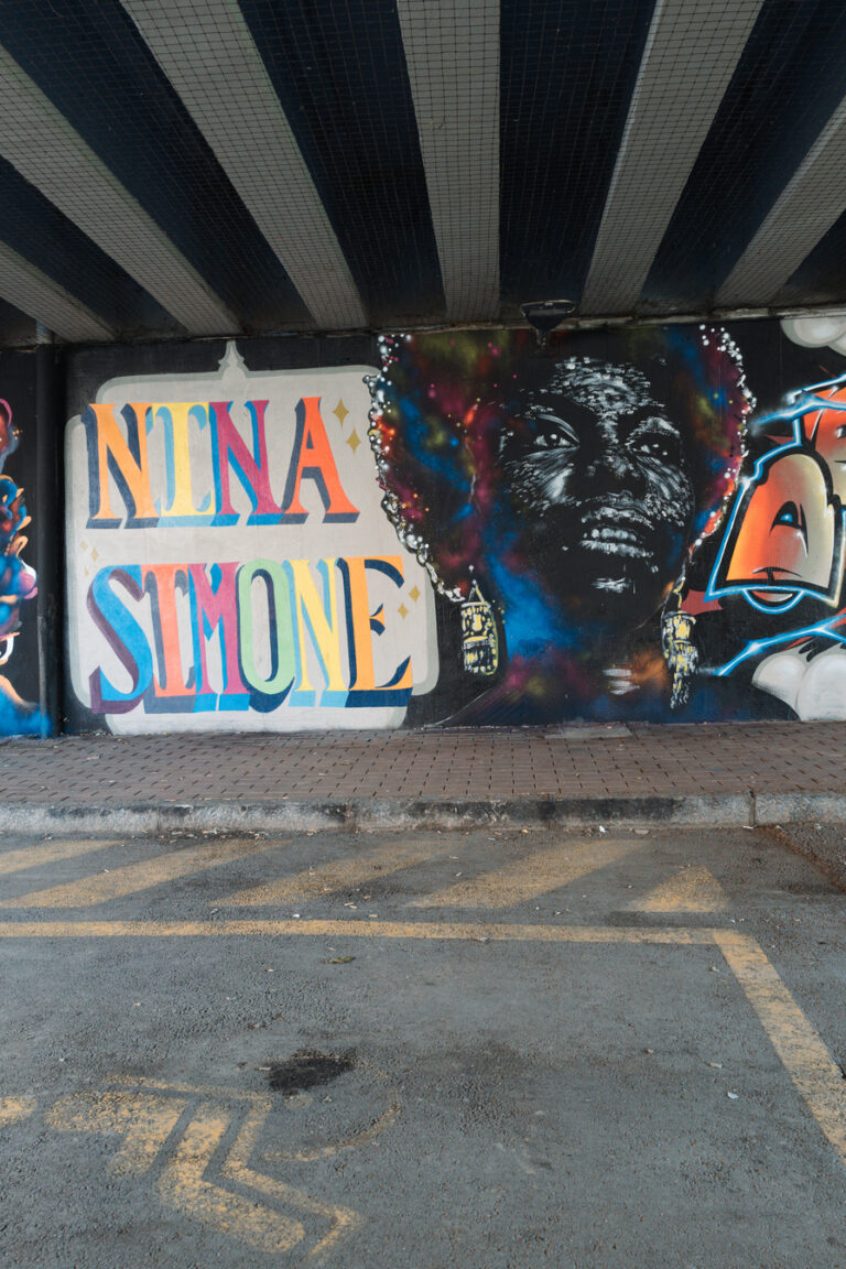Il murales rappresenta il volto di Nina Simone, raffigurata con dei grandi orecchini pendenti e i capelli ricci neri, attraversati da venature di tanti colori. Accanto al volto è scritto il suo nome a caratteri cubitali colorati.